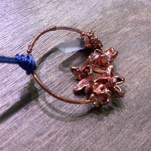 Viburnum, Lilac, Bluebells, Waxflower, and Quartz Real Copper Plated Flower Pendant