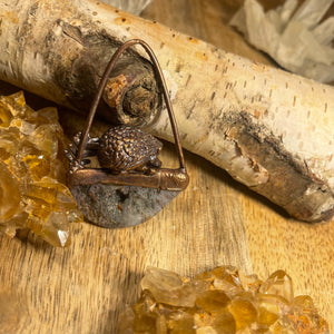 Hedgehog and Moss Agate Inner Beast Pendant w/ Real Fern