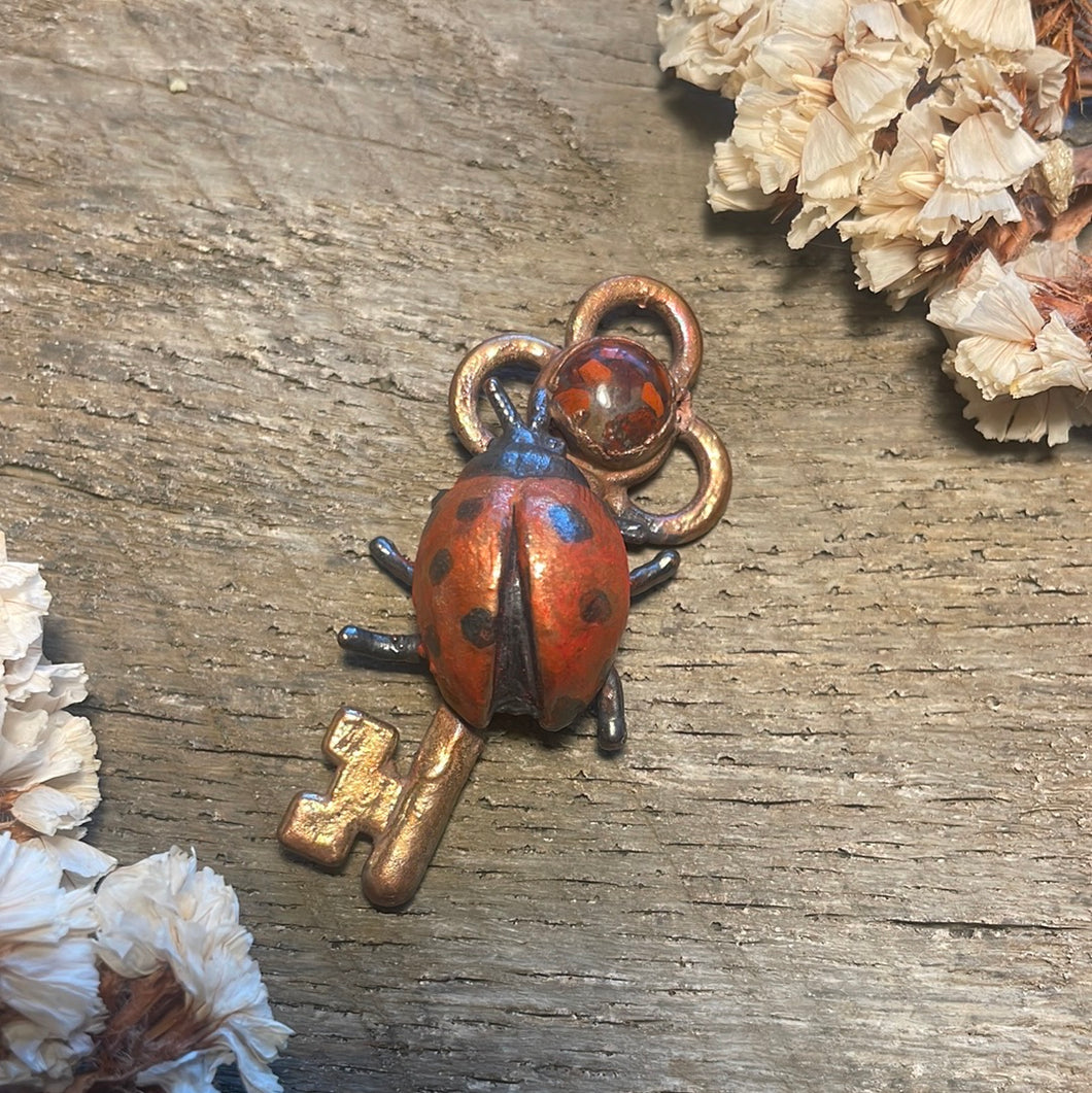 Ladybug Inner Beast Key Pendant with Hematite Jasper