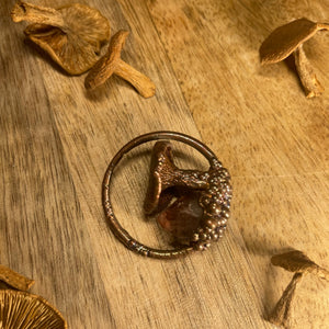 Real Copper Plated Mushroom Pendant with Candy Caps and Phantom Quartz