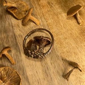 Real Copper Plated Mushroom Pendant with Candy Caps and Phantom Quartz