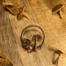 Load image into Gallery viewer, Real Copper Plated Mushroom Pendant with Candy Caps and Herkimer Diamond Quartz and a real Starflower
