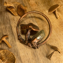 Load image into Gallery viewer, Real Copper Plated Mushroom Pendant with Candy Caps and Chlorite Quartz and a Starflower
