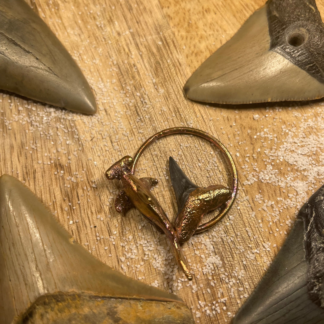 Fossil Shark Tooth with Hammerhead Inner Beast Pendant