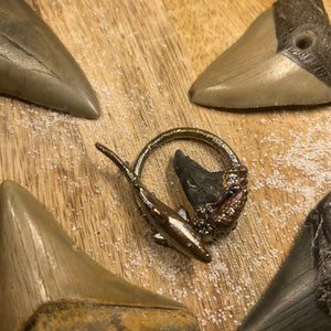 Fossil Shark Tooth with Blue Shark Inner Beast Pendant