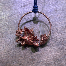 Load image into Gallery viewer, Viburnum, Lilac, Bluebells, Waxflower, and Quartz Real Copper Plated Flower Pendant
