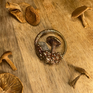 Real Copper Plated Mushroom Pendant with Candy Caps and Quartz