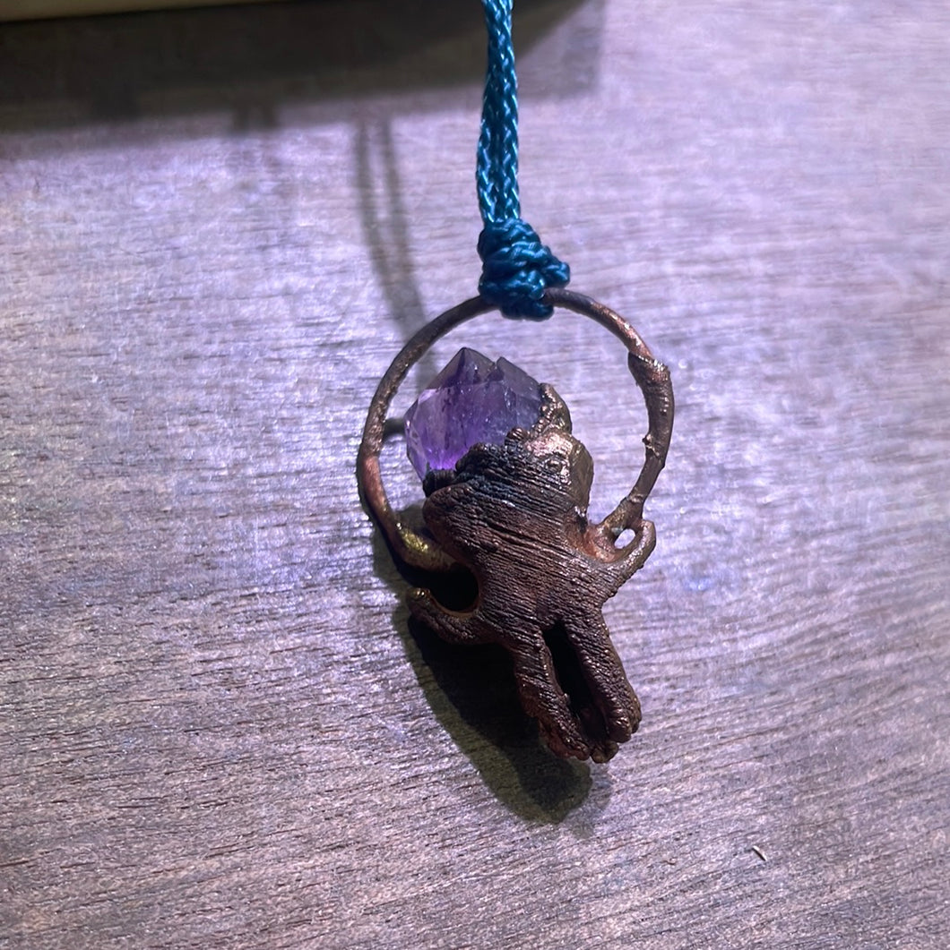 Real Mouse Skull and Amethyst Pendant