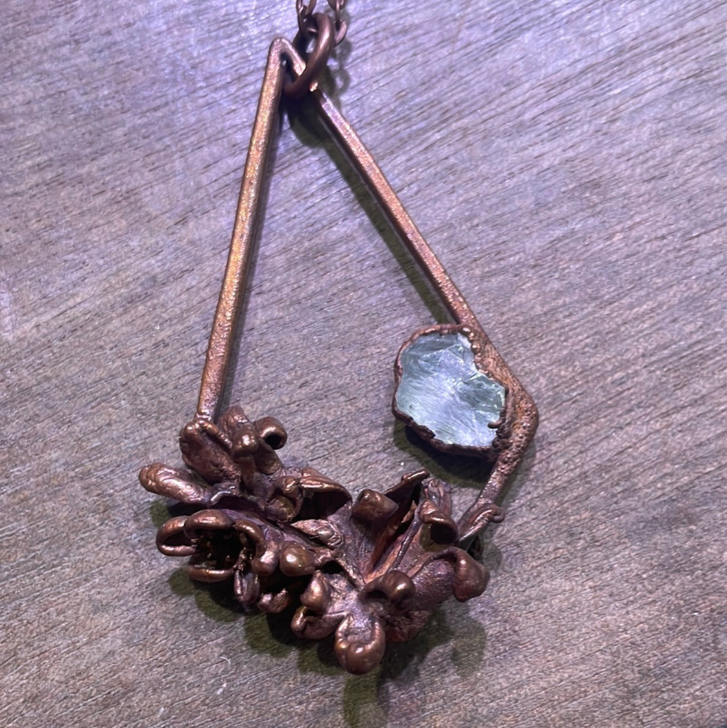 Bluebells, Waxflower, Lilac and Celestite Real Copper Plated Flower Pendant