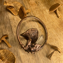 Load image into Gallery viewer, Real Copper Plated Mushroom Pendant with Candy Caps, Quartz and a real Starflower
