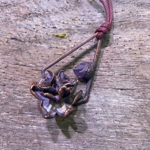 Lilac and Amethyst Real Copper Plated Flower Pendant