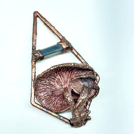 Real Mushroom Pendant with Candy Cap and Phantom Quartz