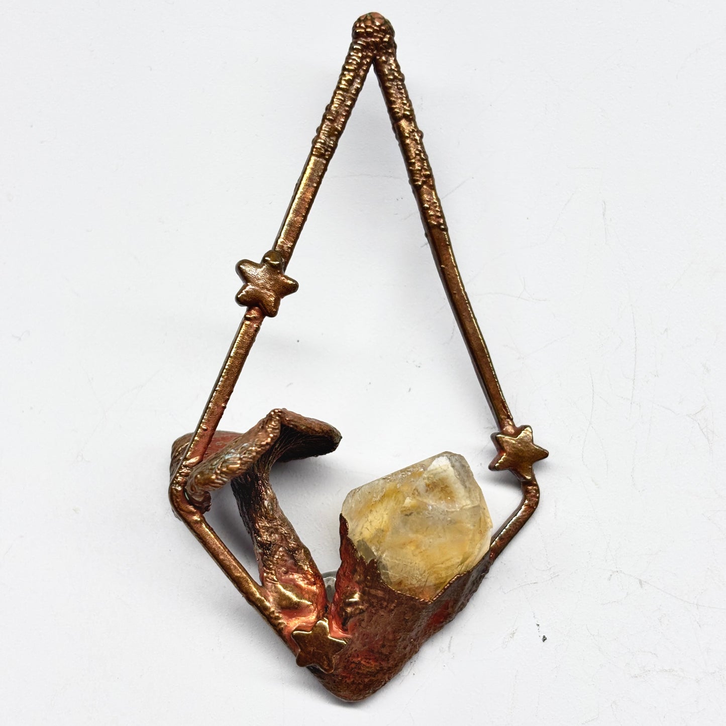 Real Mushroom Pendant with Candy Cap and Heat Treated Citrine