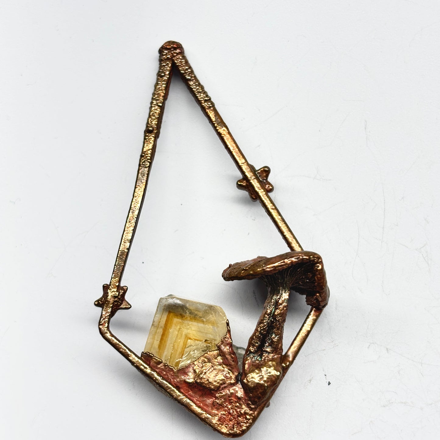 Real Mushroom Pendant with Candy Cap and Heat Treated Citrine