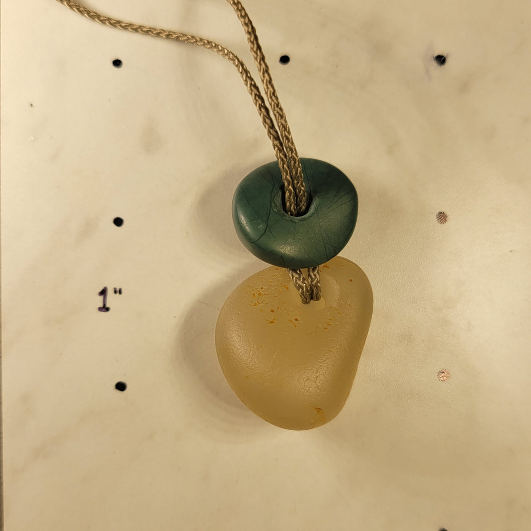 Beach Tumbled Agate Hand Carved Big Bead Pendant